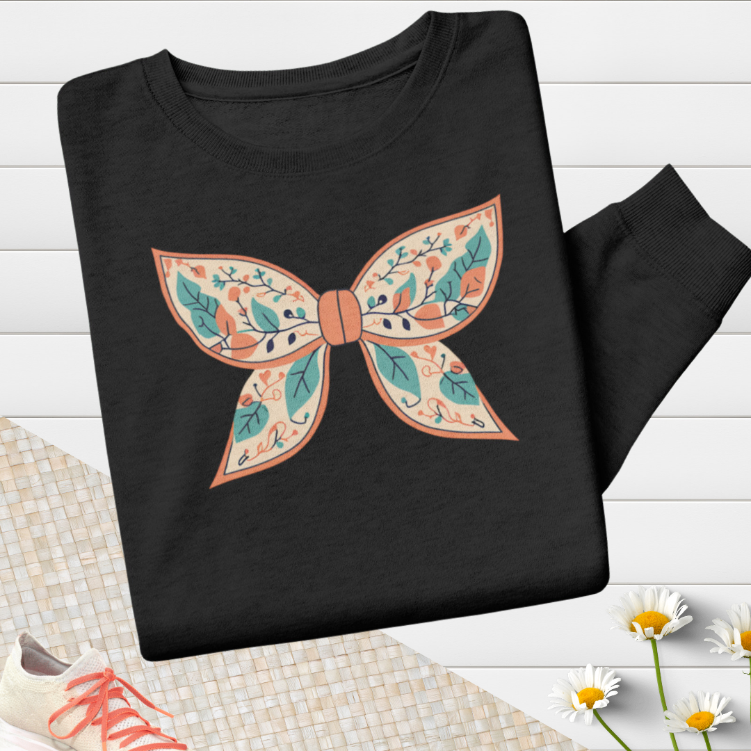 Retro Fall Coquette Bow Sweatshirt, Autumn Floral Sweater, Cute Colorful Vintage Sweatshirt, Outdoorsy Graphic Sweatshirt, Gift for Nature Lover