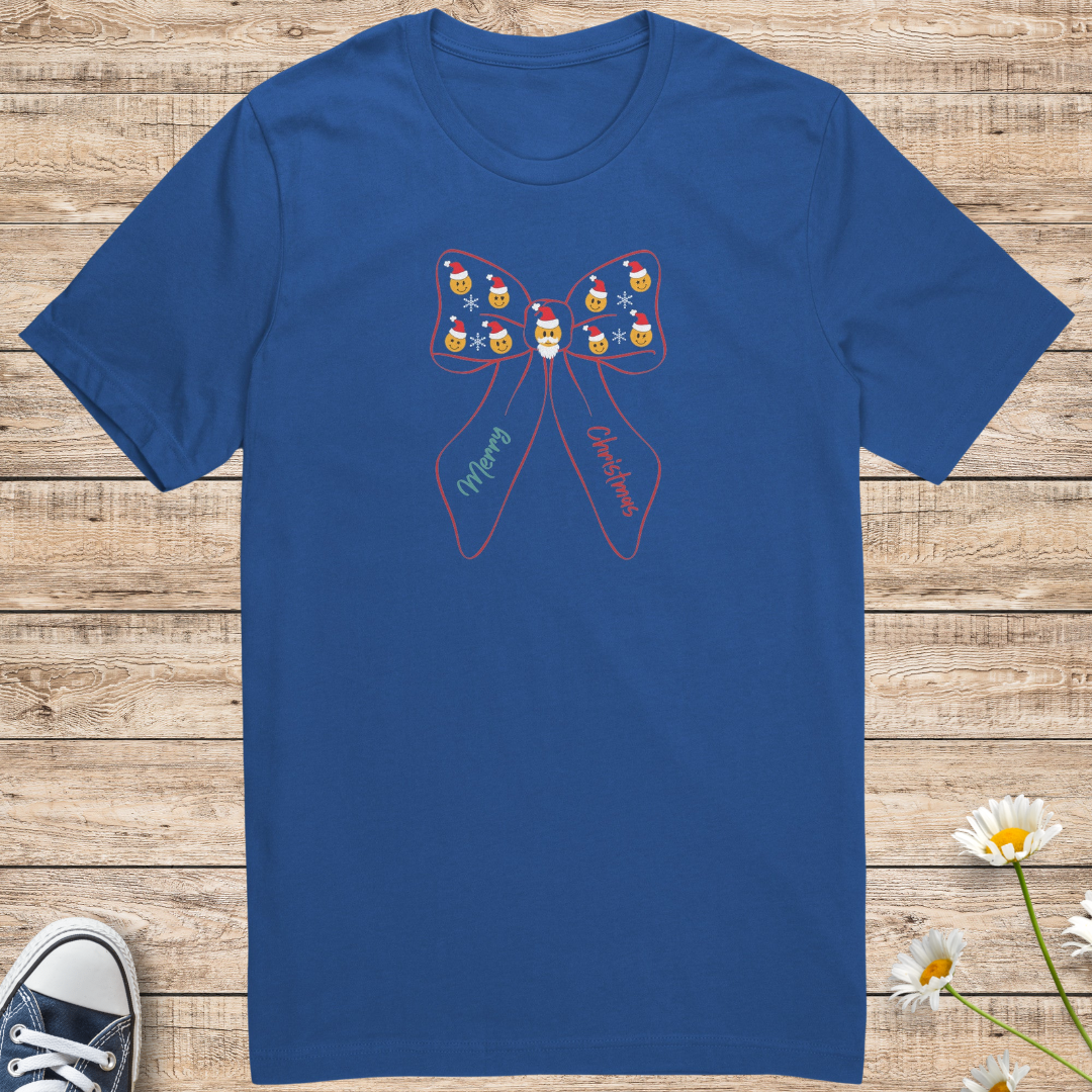 Santa Smiley Face Christmas Shirt, Merry Christmas Snowflake Bow Tshirt, Xmas Lover Shirt, Gift for Christmas Lover