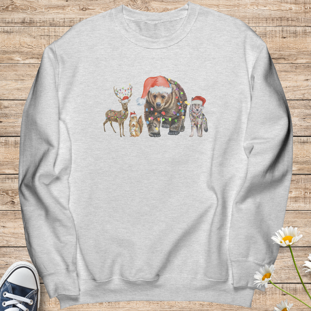 Animal Christmas Lights Sweatshirt, Merry Christmas Forest Animals Sweater, Animal Lover Xmas Shirt, Cute Cozy Christmas Crewneck Sweatshirt, Christmas Gift for Animal Lover