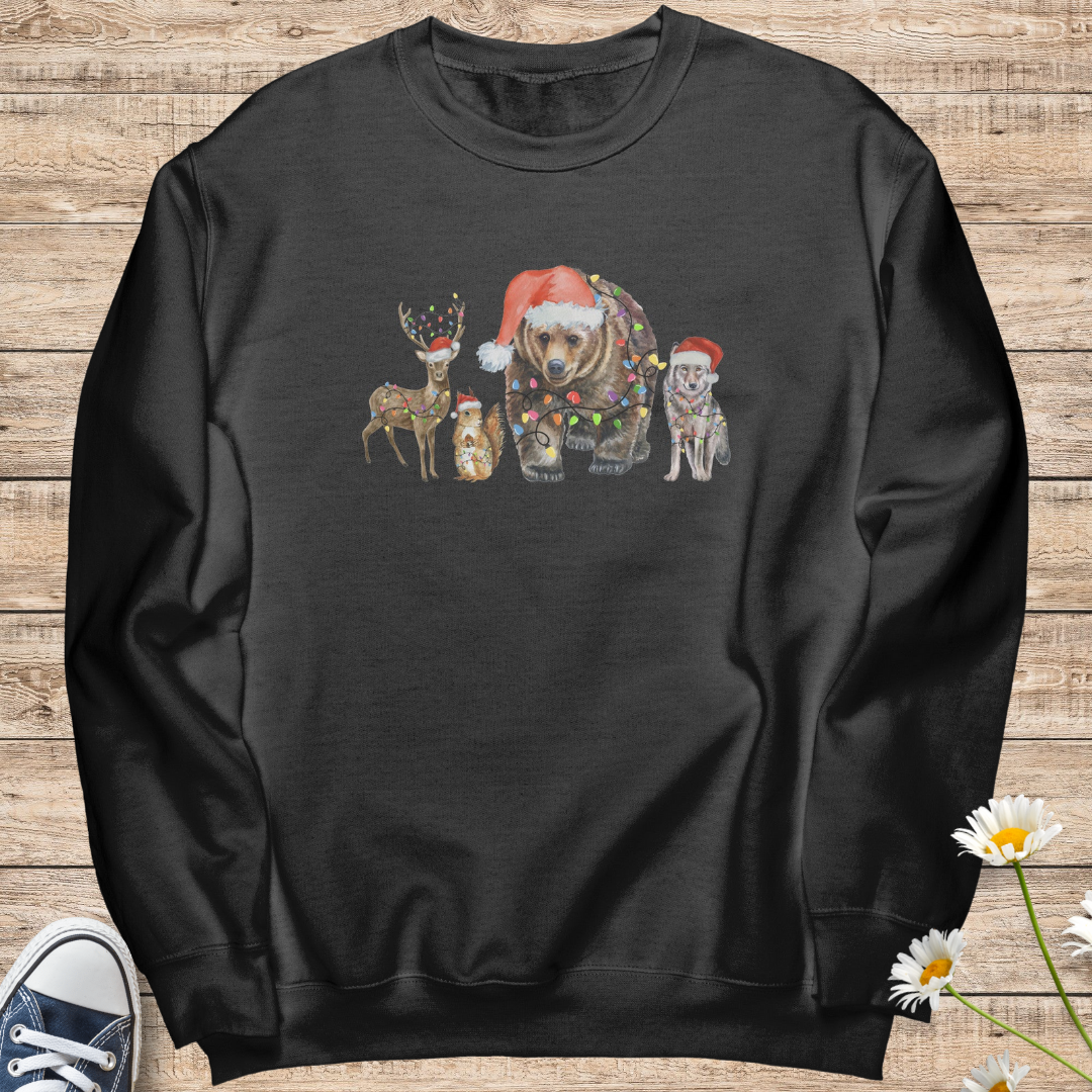 Animal Christmas Lights Sweatshirt, Merry Christmas Forest Animals Sweater, Animal Lover Xmas Shirt, Cute Cozy Christmas Crewneck Sweatshirt, Christmas Gift for Animal Lover