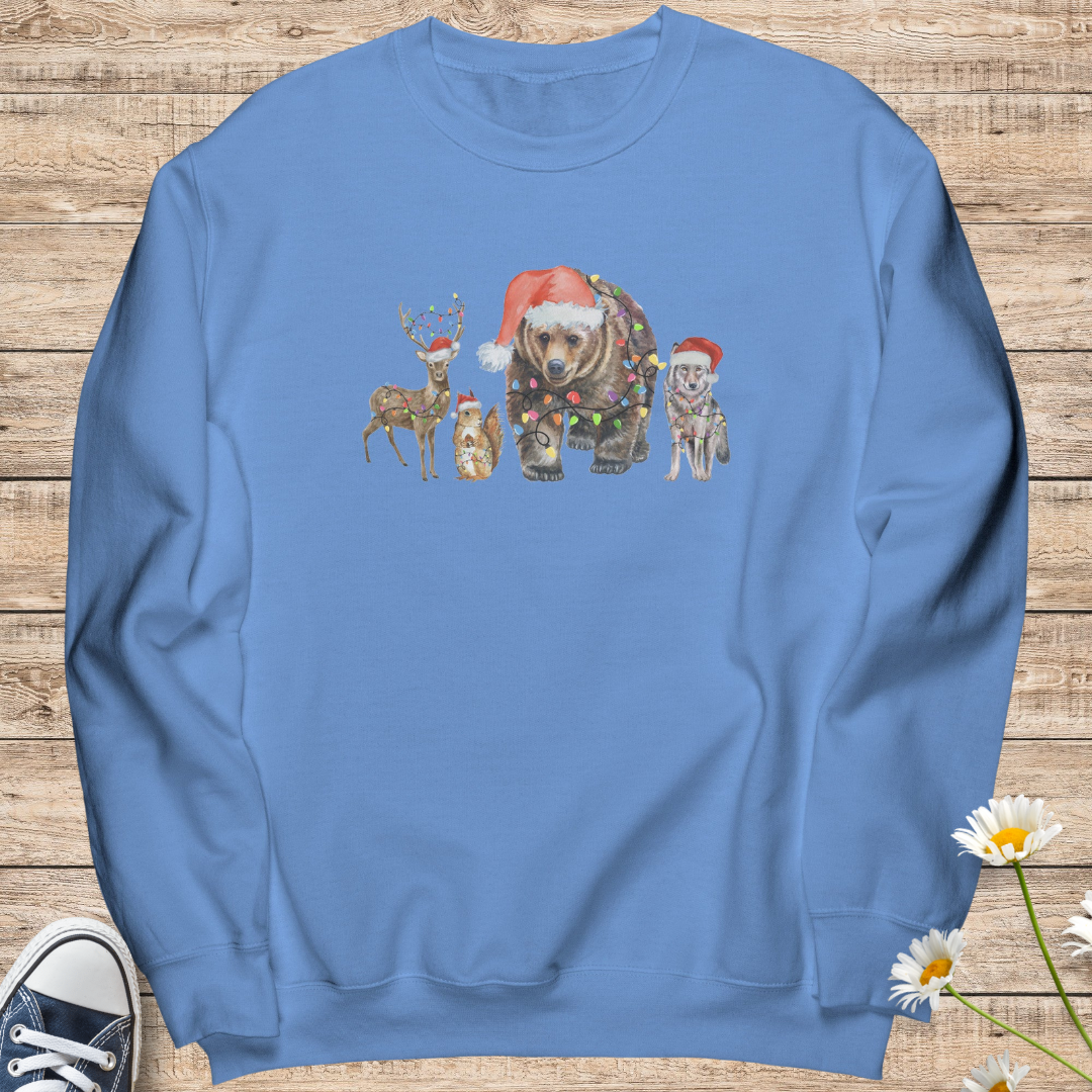 Animal Christmas Lights Sweatshirt, Merry Christmas Forest Animals Sweater, Animal Lover Xmas Shirt, Cute Cozy Christmas Crewneck Sweatshirt, Christmas Gift for Animal Lover