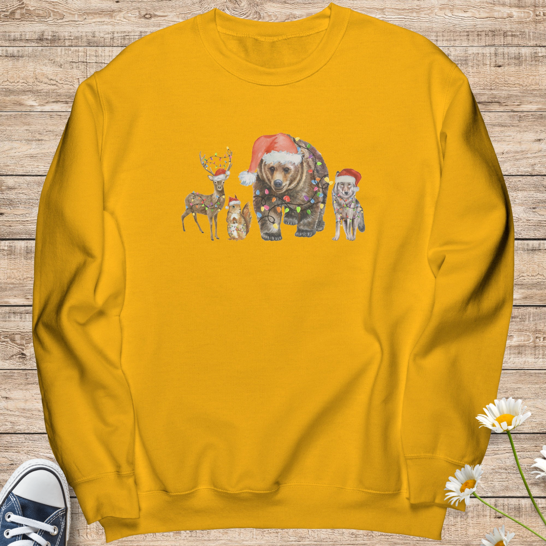 Animal Christmas Lights Sweatshirt, Merry Christmas Forest Animals Sweater, Animal Lover Xmas Shirt, Cute Cozy Christmas Crewneck Sweatshirt, Christmas Gift for Animal Lover