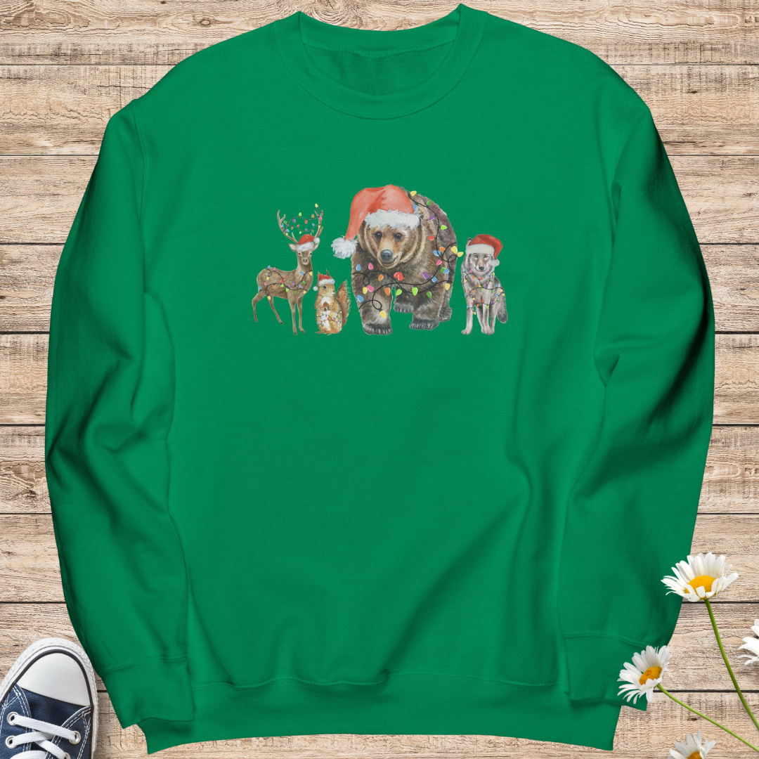 Animal Christmas Lights Sweatshirt, Merry Christmas Forest Animals Sweater, Animal Lover Xmas Shirt, Cute Cozy Christmas Crewneck Sweatshirt, Christmas Gift for Animal Lover