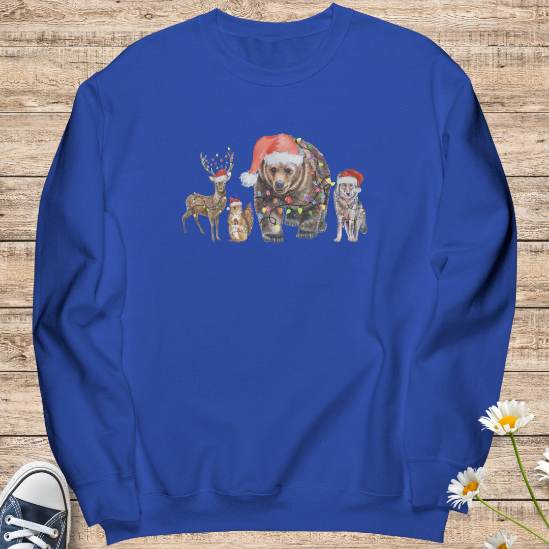 Animal Christmas Lights Sweatshirt, Merry Christmas Forest Animals Sweater, Animal Lover Xmas Shirt, Cute Cozy Christmas Crewneck Sweatshirt, Christmas Gift for Animal Lover