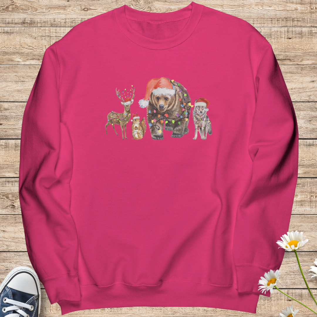 Animal Christmas Lights Sweatshirt, Merry Christmas Forest Animals Sweater, Animal Lover Xmas Shirt, Cute Cozy Christmas Crewneck Sweatshirt, Christmas Gift for Animal Lover