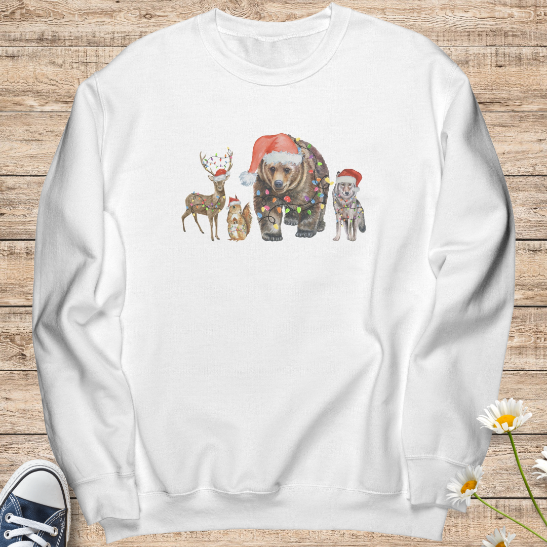 Animal Christmas Lights Sweatshirt, Merry Christmas Forest Animals Sweater, Animal Lover Xmas Shirt, Cute Cozy Christmas Crewneck Sweatshirt, Christmas Gift for Animal Lover
