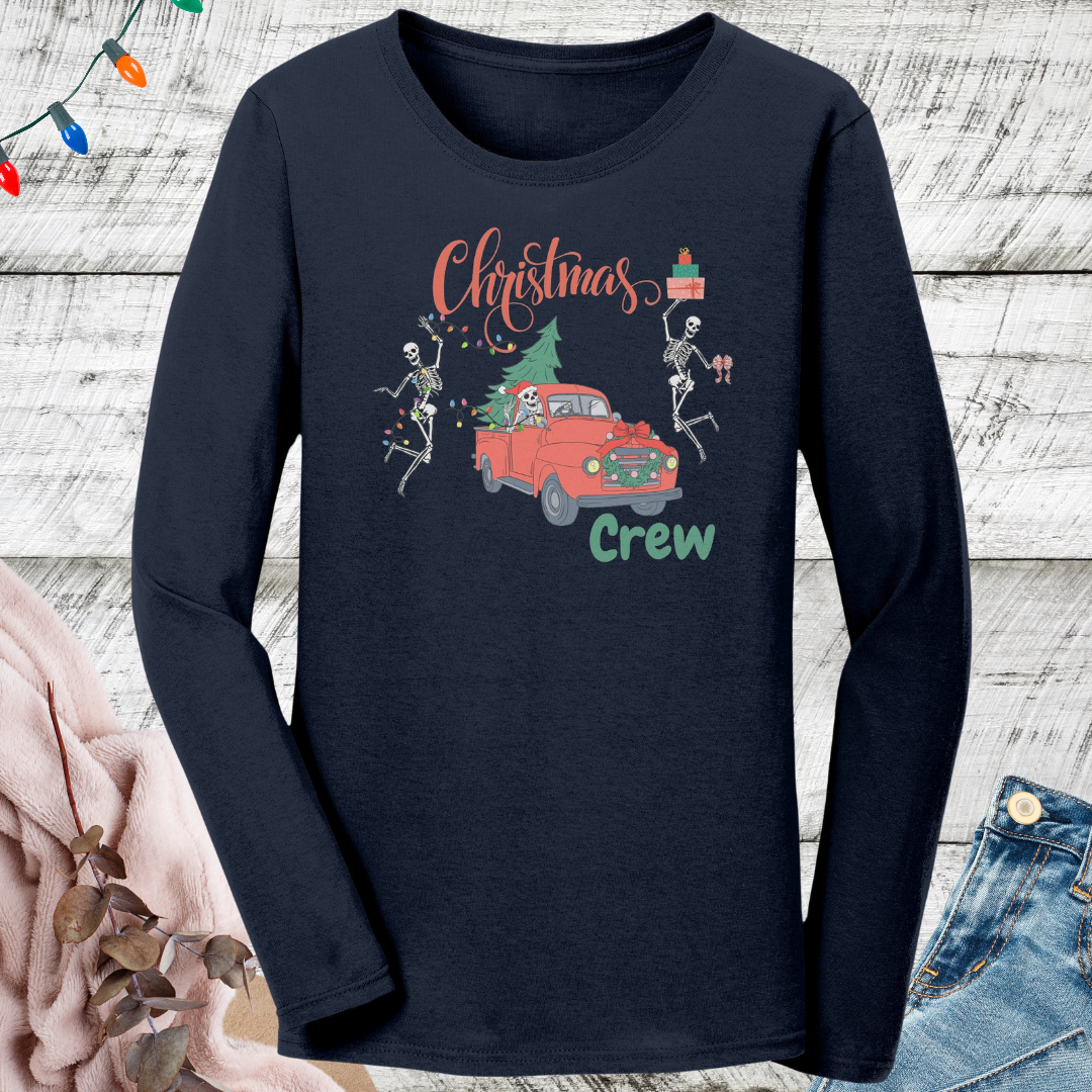 Christmas Long Sleeve Tshirt, Skeleton Christmas Tshirt, Skeleton Christmas Crew Shirt, Country Lover Xmas Crewneck Shirt, Gift for Christmas Lover