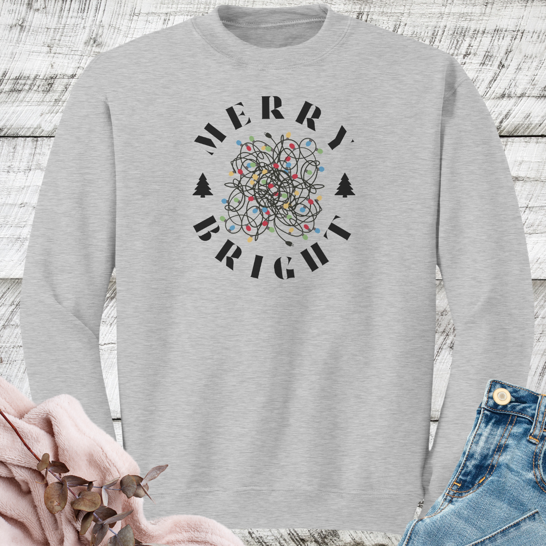 Merry Bright Tangled Christmas Lights Sweatshirt, Funny Christmas Crewneck Sweater, Xmas Tree Festive Sweatshirt, Gift for Christmas Lover