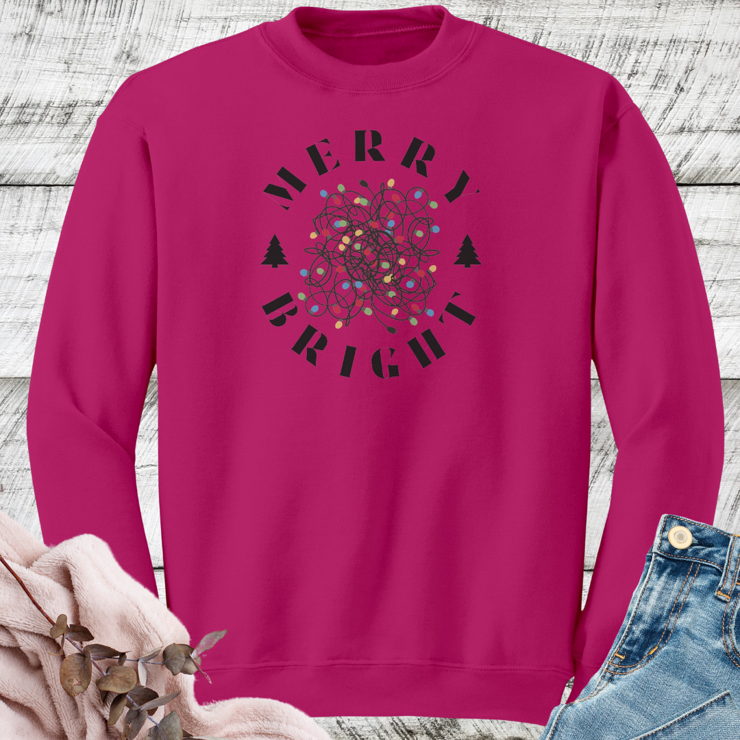 Merry Bright Tangled Christmas Lights Sweatshirt, Funny Christmas Crewneck Sweater, Xmas Tree Festive Sweatshirt, Gift for Christmas Lover