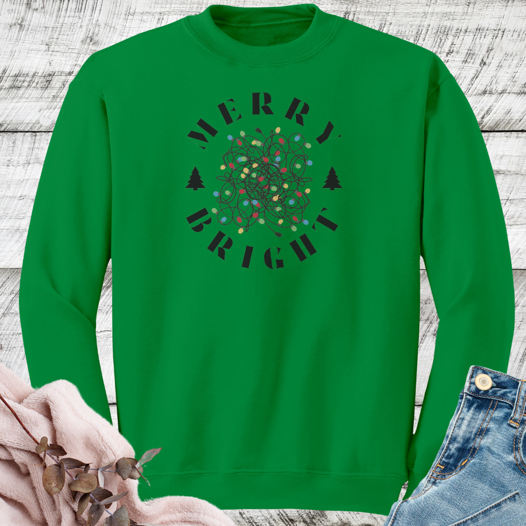 Merry Bright Tangled Christmas Lights Sweatshirt, Funny Christmas Crewneck Sweater, Xmas Tree Festive Sweatshirt, Gift for Christmas Lover