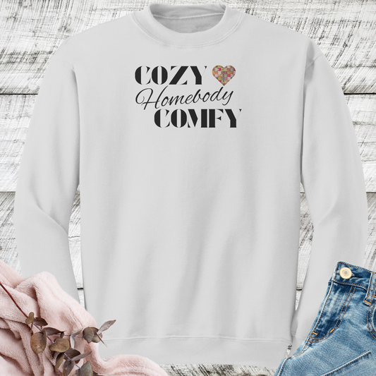 Cozy Comfy Homebody Sweatshirt, Cute Quilted Patchwork Heart Sweater, Women's Fall Oversized Crewneck Sweatshirt, Gift for Fall Lover
