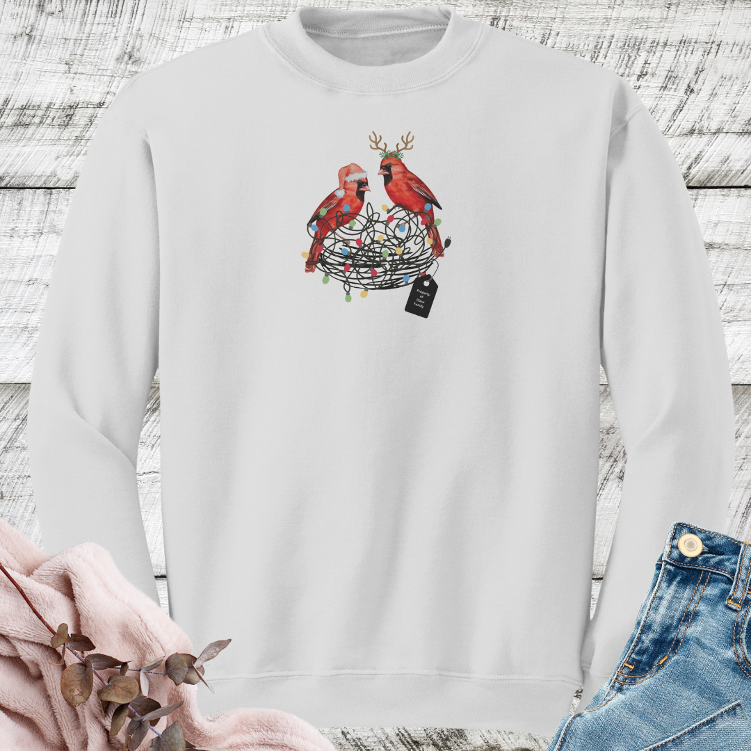 Personalized Tangled Christmas Lights Cardinal Bird Sweatshirt, Cute Bird Xmas Sweater, Bird Lover Sweatshirt, Christmas Gift for Bird Lover