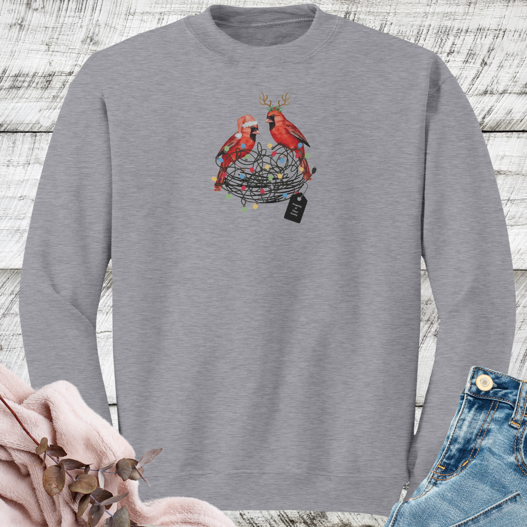 Personalized Tangled Christmas Lights Cardinal Bird Sweatshirt, Cute Bird Xmas Sweater, Bird Lover Sweatshirt, Christmas Gift for Bird Lover