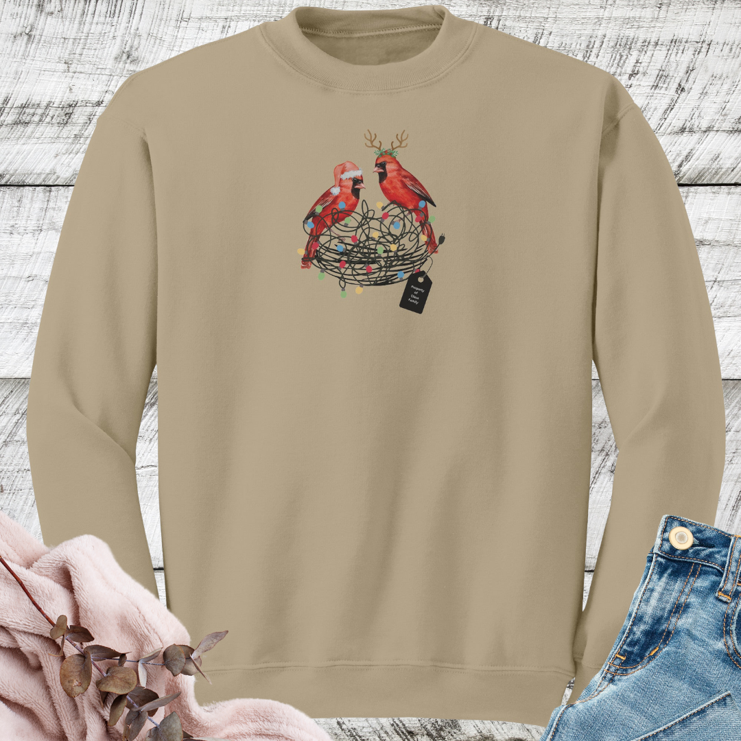Personalized Tangled Christmas Lights Cardinal Bird Sweatshirt, Cute Bird Xmas Sweater, Bird Lover Sweatshirt, Christmas Gift for Bird Lover