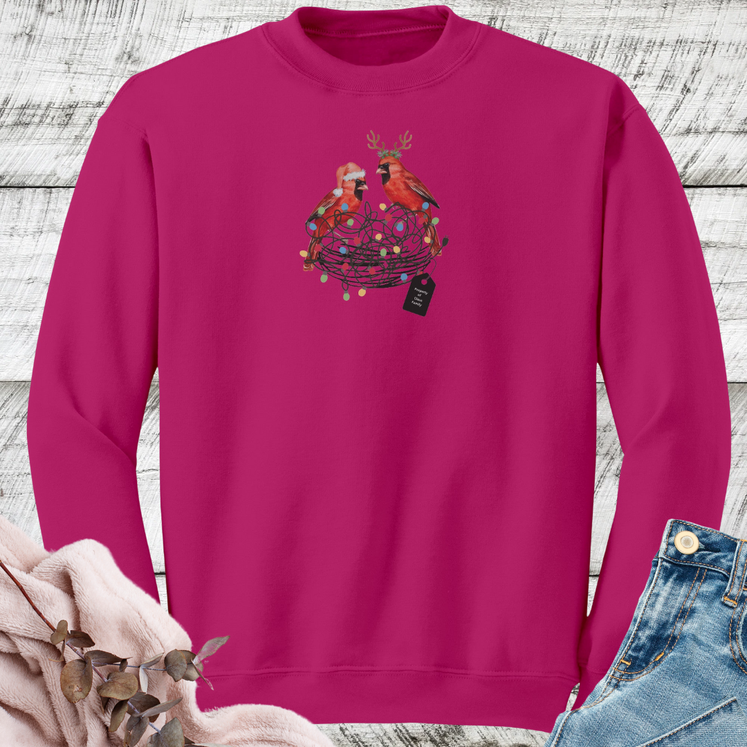 Personalized Tangled Christmas Lights Cardinal Bird Sweatshirt, Cute Bird Xmas Sweater, Bird Lover Sweatshirt, Christmas Gift for Bird Lover