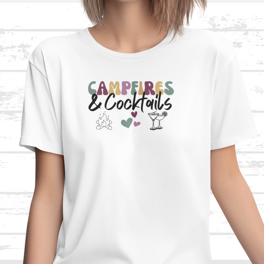 Campfires and Cocktails Shirt, Retro Camping Shirt, Campfire Tshirt, Women's Cozy Camp Shirt, Camping Crew Shirts, Hiking Shirt, Nature Lover Gift, Outdoorsy Shirt