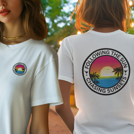 Chasing Sunsets Tshirt, Women's Beach Shirt, Palm Trees T-Shirt, Summer Apparel