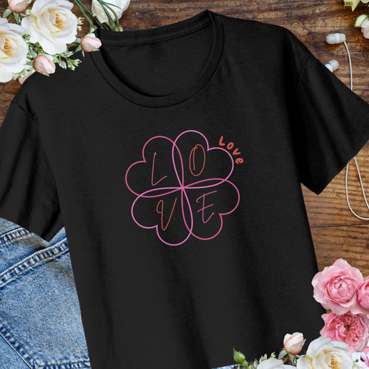 Cute Red and Pink Love Hearts Crop Top, Women's Clover Shirt, Hiking Exercise Crop Top, Active Wear Yoga Clothing, Gift for Her