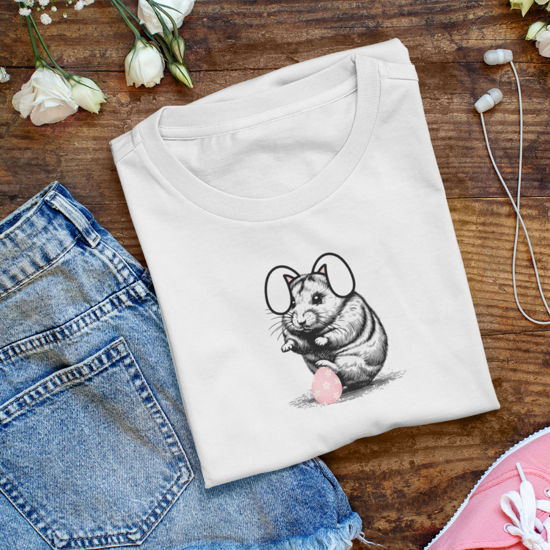 Cute Women's Easter Shirt, Hamster Shirt, Bunny Ears Tshirt, Easter Gift for Her, Easter Apparel, Rodent Collection