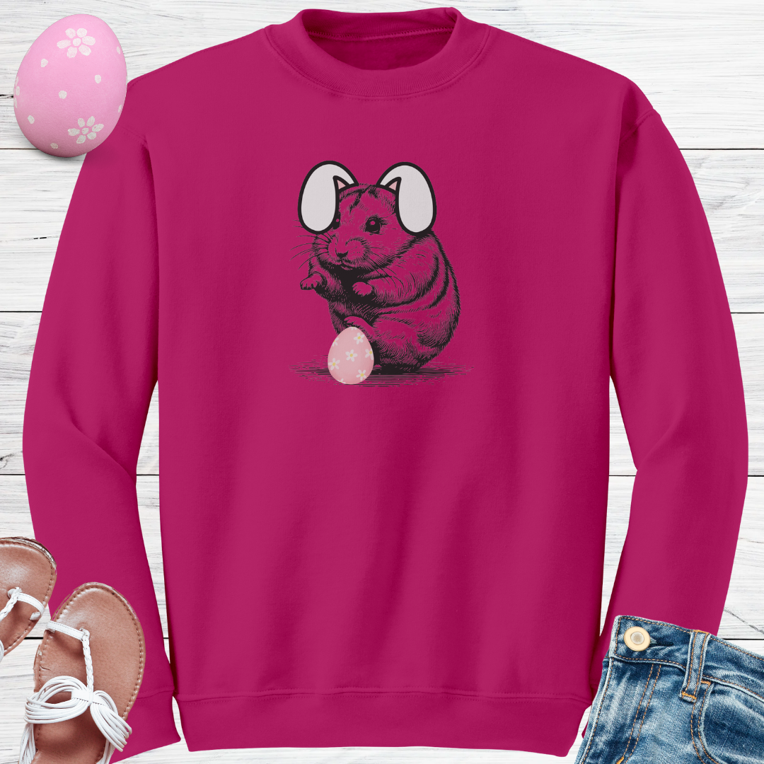 Cute Women's Easter Sweater, Hamster Sweatshirt, Bunny Ears Sweater, Easter Egg Hunting Clothing, Easter Gift for Her, Easter Apparel, Rodent Collection