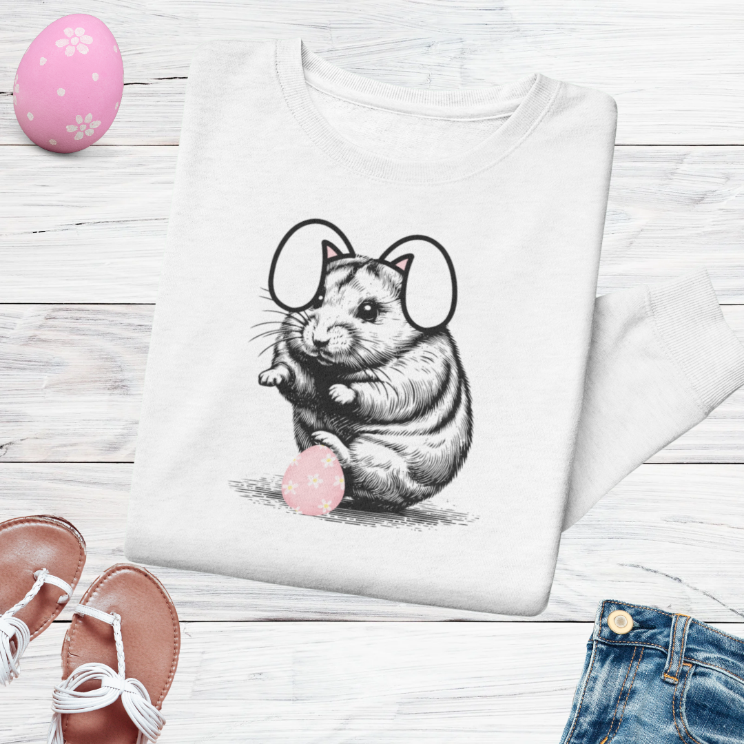 Cute Women's Easter Sweater, Hamster Sweatshirt, Bunny Ears Sweater, Easter Egg Hunting Clothing, Easter Gift for Her, Easter Apparel, Rodent Collection