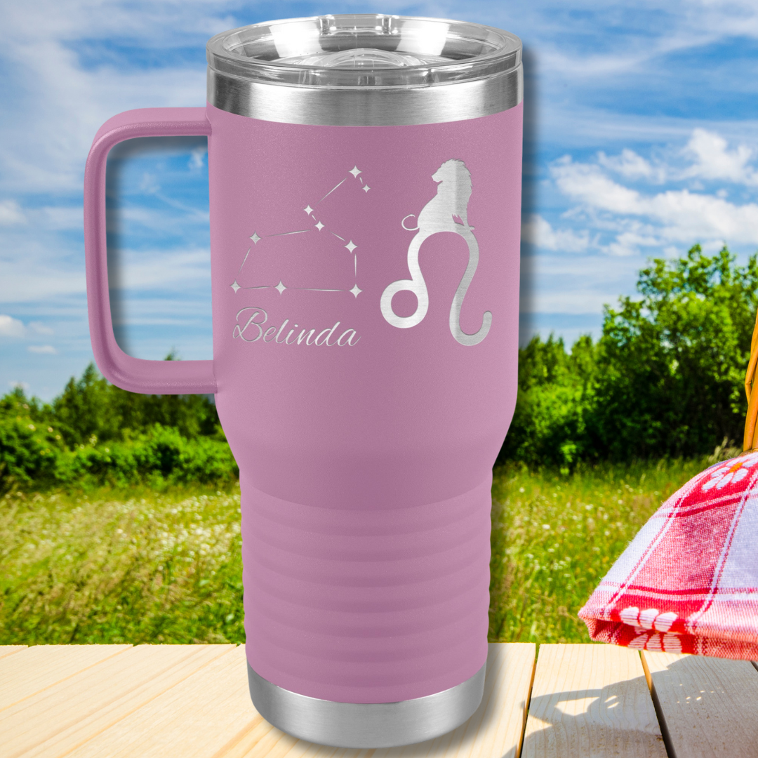 Personalized Name Leo Tumbler, 20oz Stainless Steel Leo Zodiac Tumbler, Leo Constellation Tumbler, Lion Travel Tumbler, Gift for Leo, Astrology Lover Gift