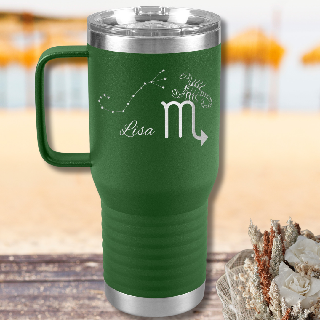 Personalized Name Scorpio Tumbler, 20oz Stainless Steel Scorpio Zodiac Tumbler, Scorpio Constellation Tumbler, Gift for Scorpio, Astrology Lover Gift, Camping Gear, RV Accessories