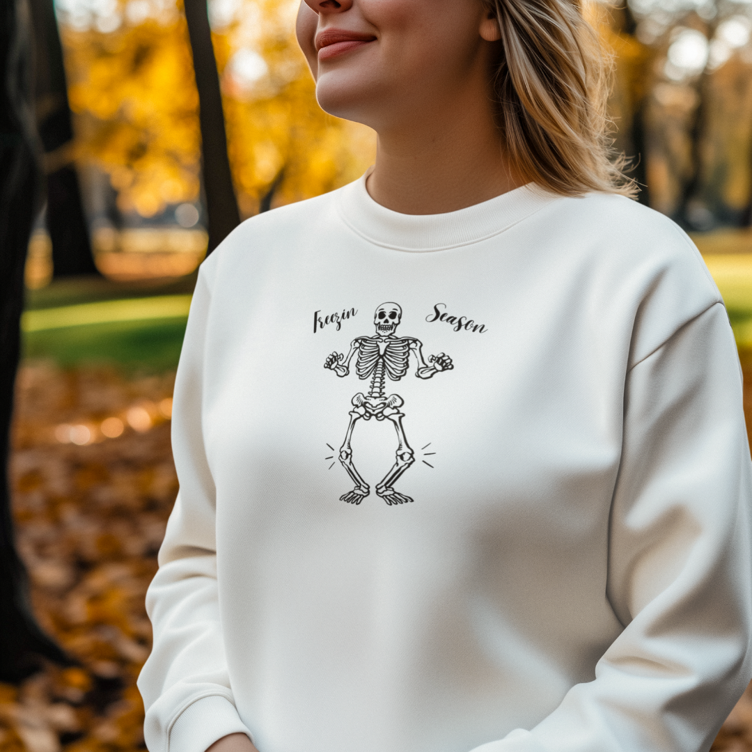 Winter Sweatshirt, Funny Freezin Season Sweater, Cozy Fall Skeleton Sweatshirt, Cold Winter Sweater, Gift for Friend