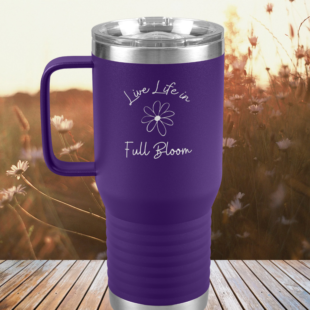 Daisy Flower Tumbler, Live Life in Full Bloom Drinkware,  Stainless Steel Tumbler with Handle, Wildflower Collection, Camping Accessories, Gift for Beach Lover