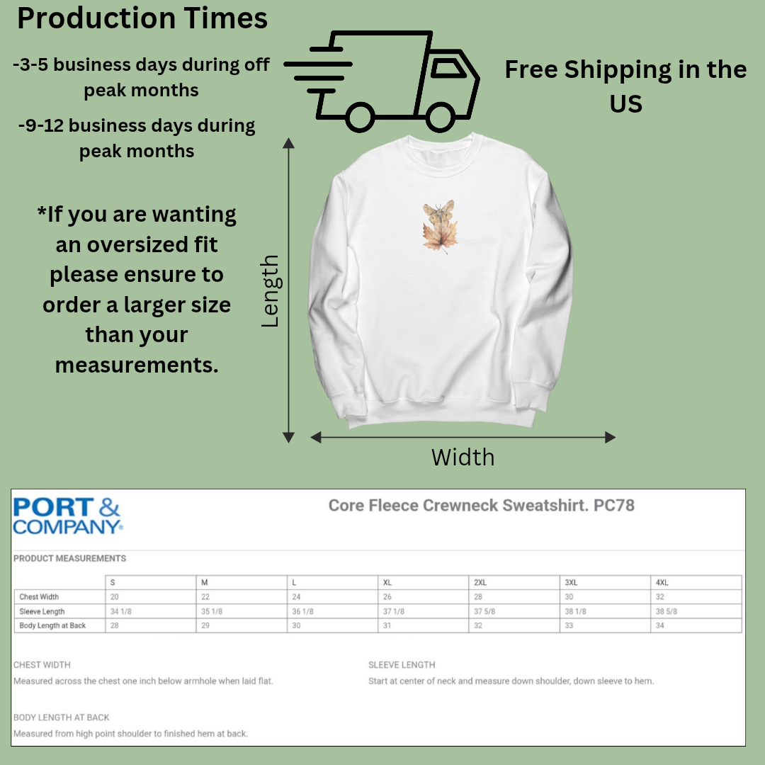 Fall Sweatshirt, Fall Leaf Sweater, Moth Sweatshirt, Autumn Sweatshirt, Fall Apparel