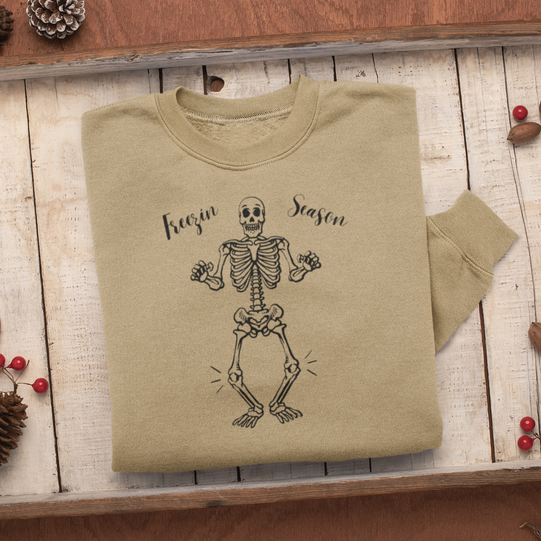 Winter Sweatshirt, Funny Freezin Season Sweater, Cozy Fall Skeleton Sweatshirt, Cold Winter Sweater, Gift for Friend