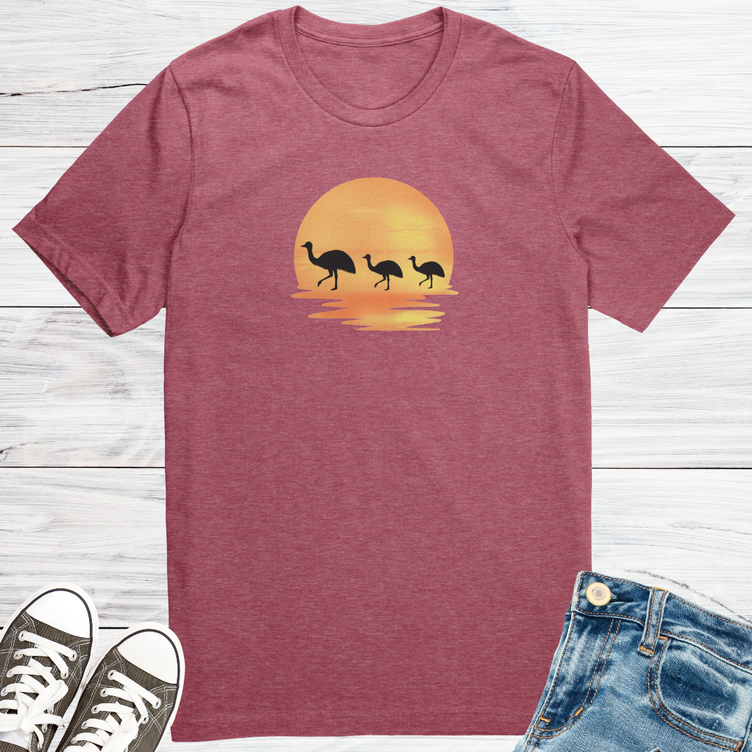 Australian Outback Shirt, Emu Lover Shirt, Cute Animal Tshirt, Sunset Desert Tee, Wildlife Apparel, Gift for Traveller