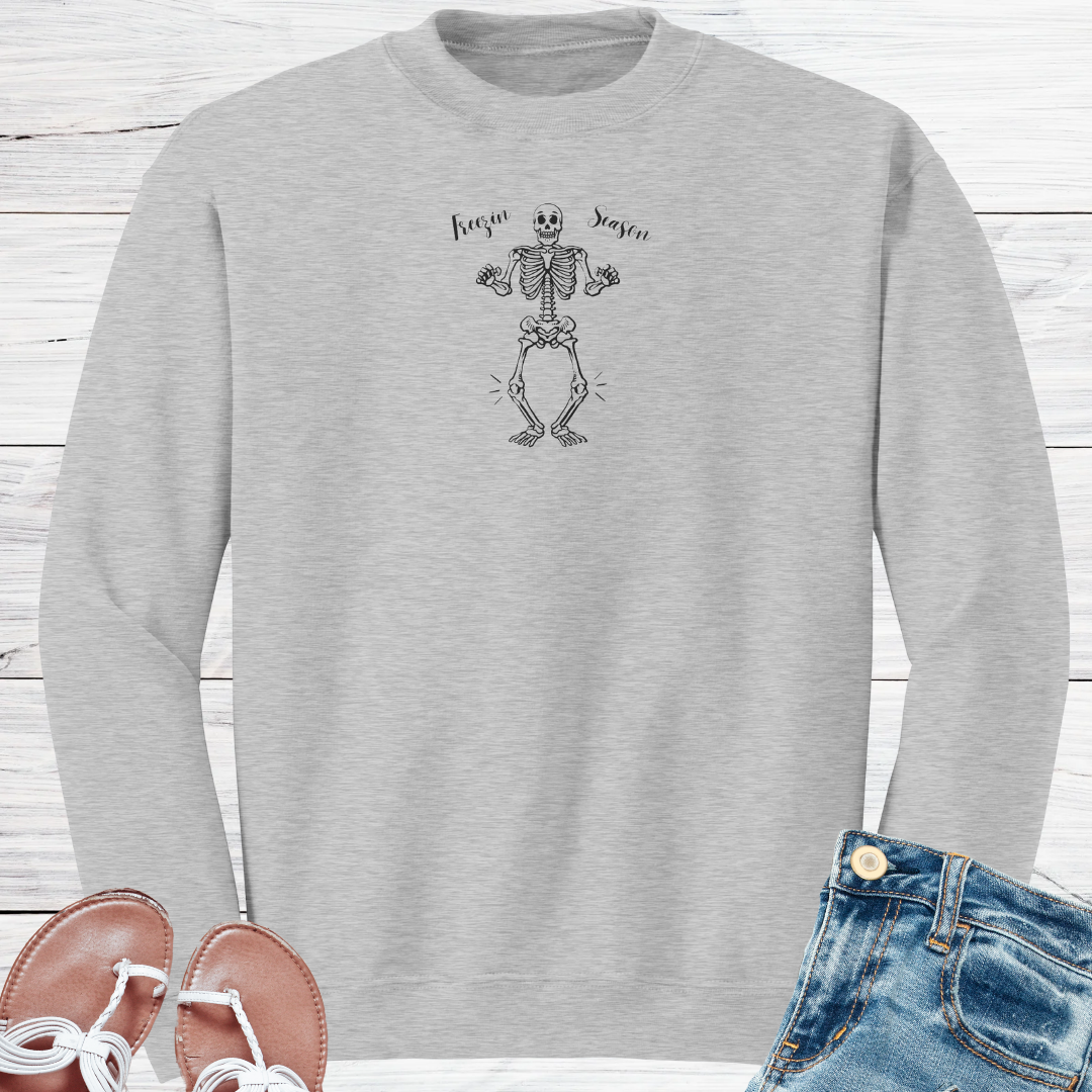 Winter Sweatshirt, Funny Freezin Season Sweater, Cozy Fall Skeleton Sweatshirt, Cold Winter Sweater, Gift for Friend