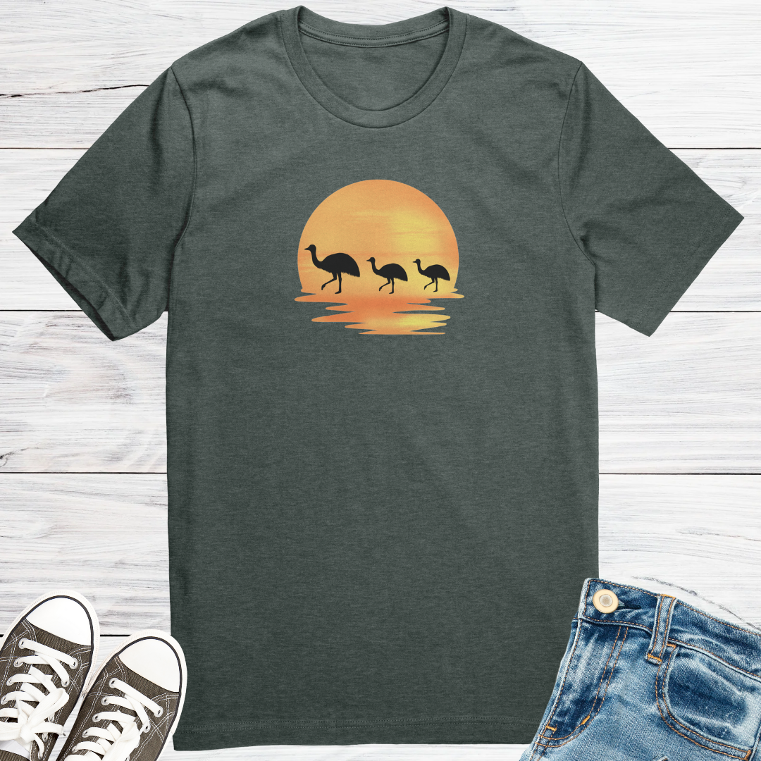 Australian Outback Shirt, Emu Lover Shirt, Cute Animal Tshirt, Sunset Desert Tee, Wildlife Apparel, Gift for Traveller