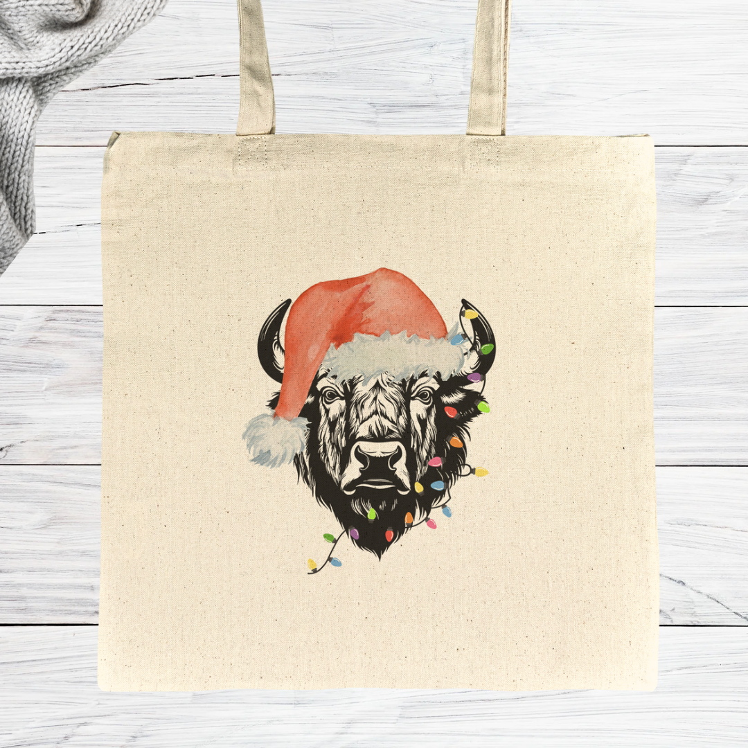 Bison Lover Bag, Tangled Christmas Lights Buffalo Carry Tote, National Parks Camper Accessories, Nature Lover Gift, Outdoorsy Gift, Camp Gift