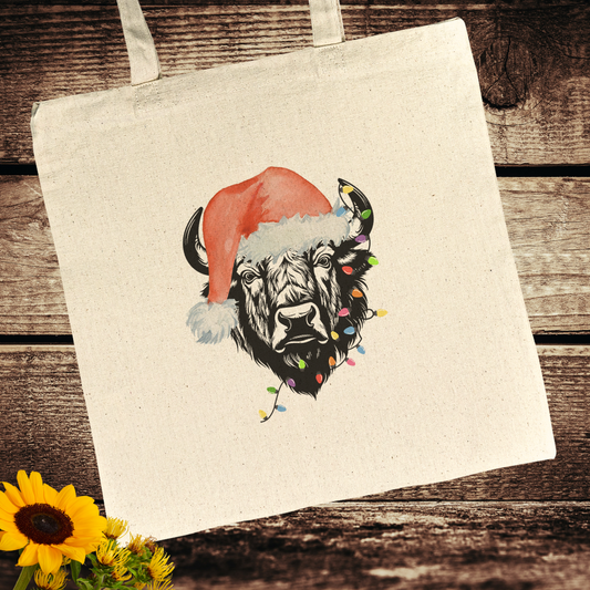 Bison Lover Bag, Tangled Christmas Lights Buffalo Carry Tote, National Parks Camper Accessories, Nature Lover Gift, Outdoorsy Gift, Camp Gift