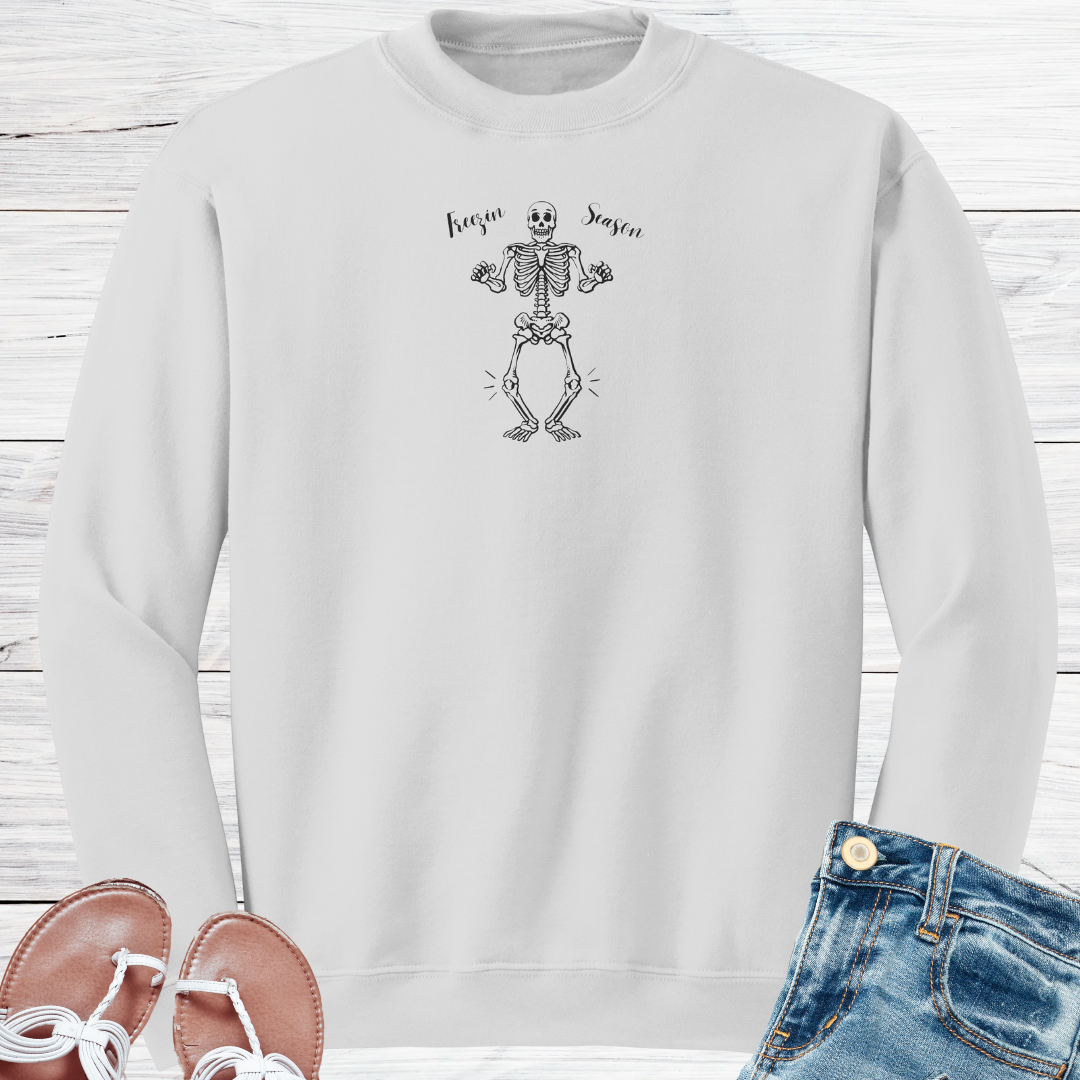 Winter Sweatshirt, Funny Freezin Season Sweater, Cozy Fall Skeleton Sweatshirt, Cold Winter Sweater, Gift for Friend