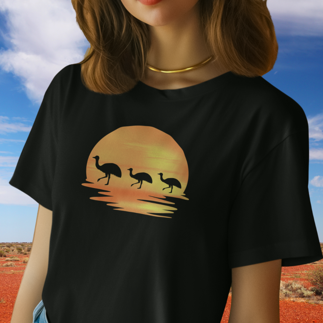 Australian Outback Shirt, Emu Lover Shirt, Cute Animal Tshirt, Sunset Desert Tee, Wildlife Apparel, Gift for Traveller