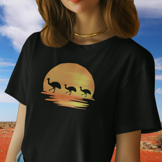Australian Outback Shirt, Emu Lover Shirt, Cute Animal Tshirt, Sunset Desert Tee, Wildlife Apparel, Gift for Traveller