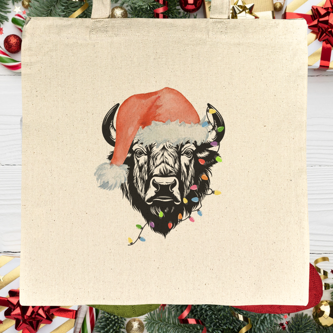 Bison Lover Bag, Tangled Christmas Lights Buffalo Carry Tote, National Parks Camper Accessories, Nature Lover Gift, Outdoorsy Gift, Camp Gift