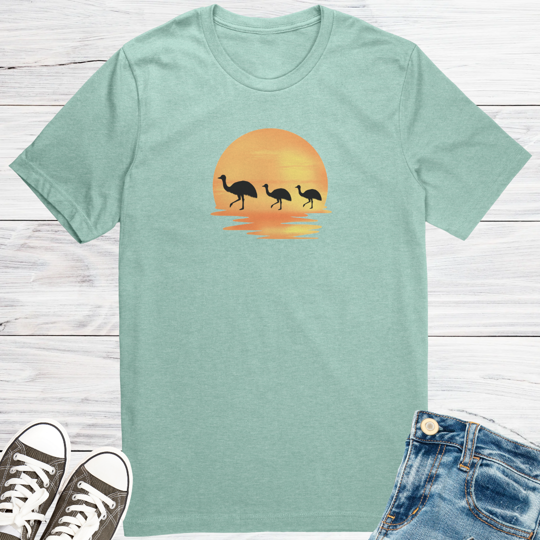 Australian Outback Shirt, Emu Lover Shirt, Cute Animal Tshirt, Sunset Desert Tee, Wildlife Apparel, Gift for Traveller